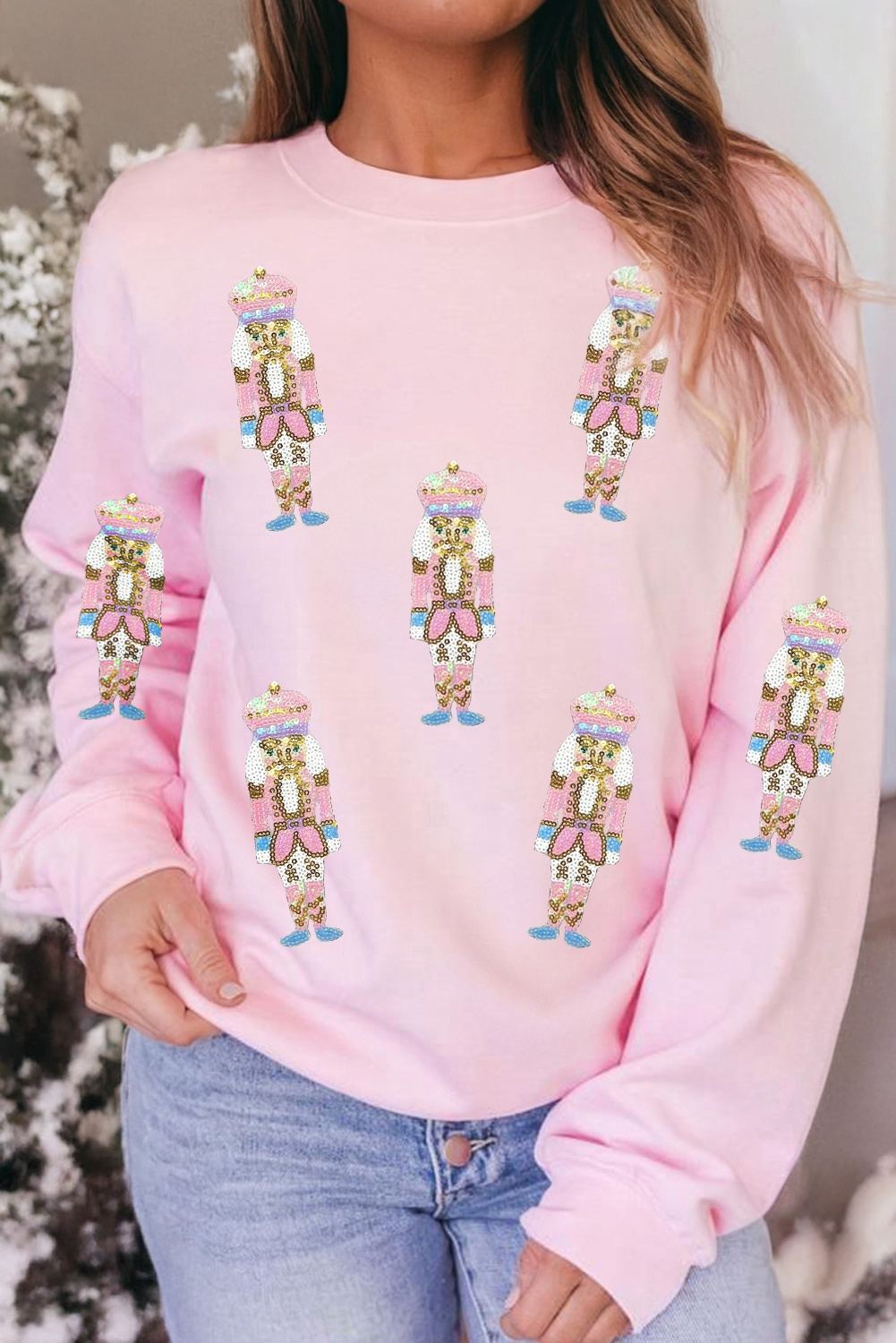 Pink Sequin Nutcracker Christmas Pullover Sweatshirt - loveforevers