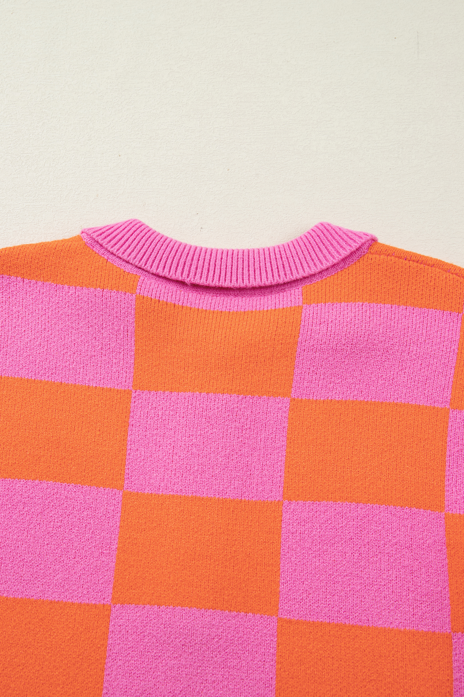 Sachet Pink Checkered Knit Polo Collar Baggy Sweater - loveforevers