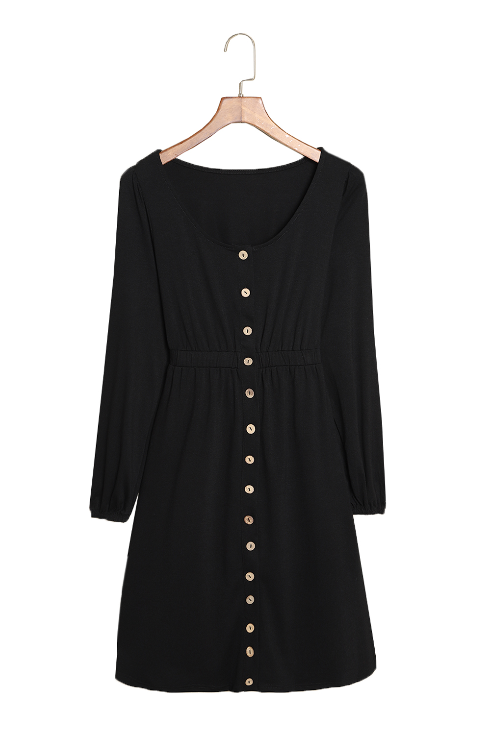 Black Button Up High Waist Long Sleeve Dress - loveforevers