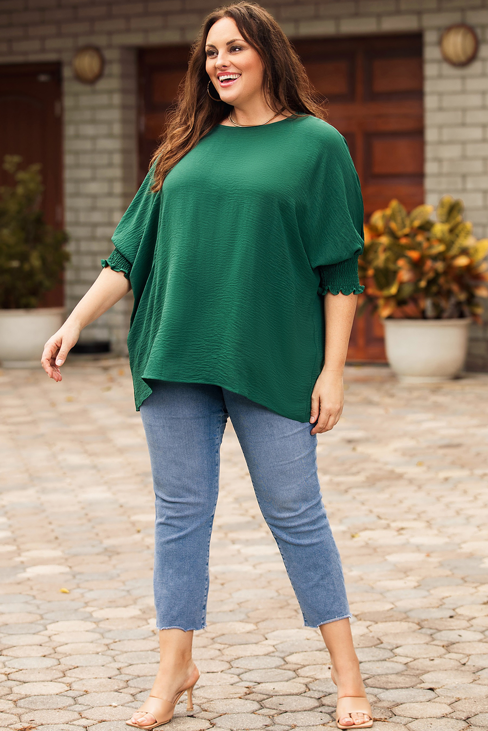 Green Smocked Wrist Shift Top - loveforevers