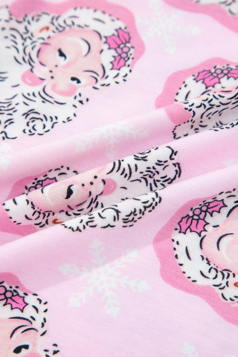 Pink Santa Claus Print V Neck Tee Drawstring Pants 2pcs Lounge Set - loveforevers