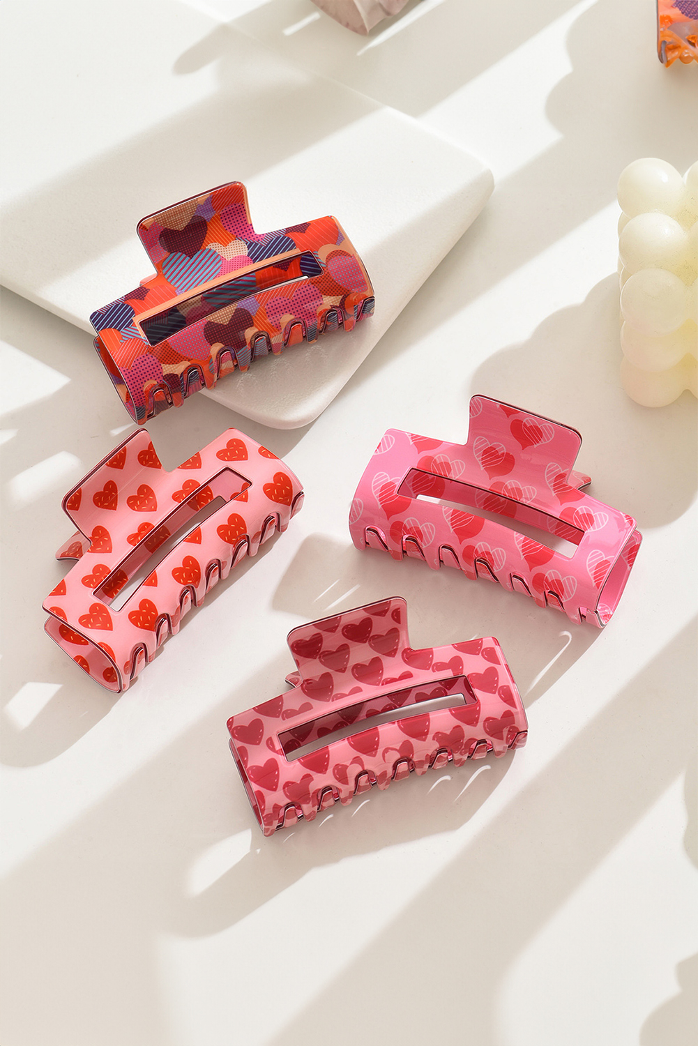 Fiery Red Heart Print Hollow Out Square Hair Claw Clip - loveforevers