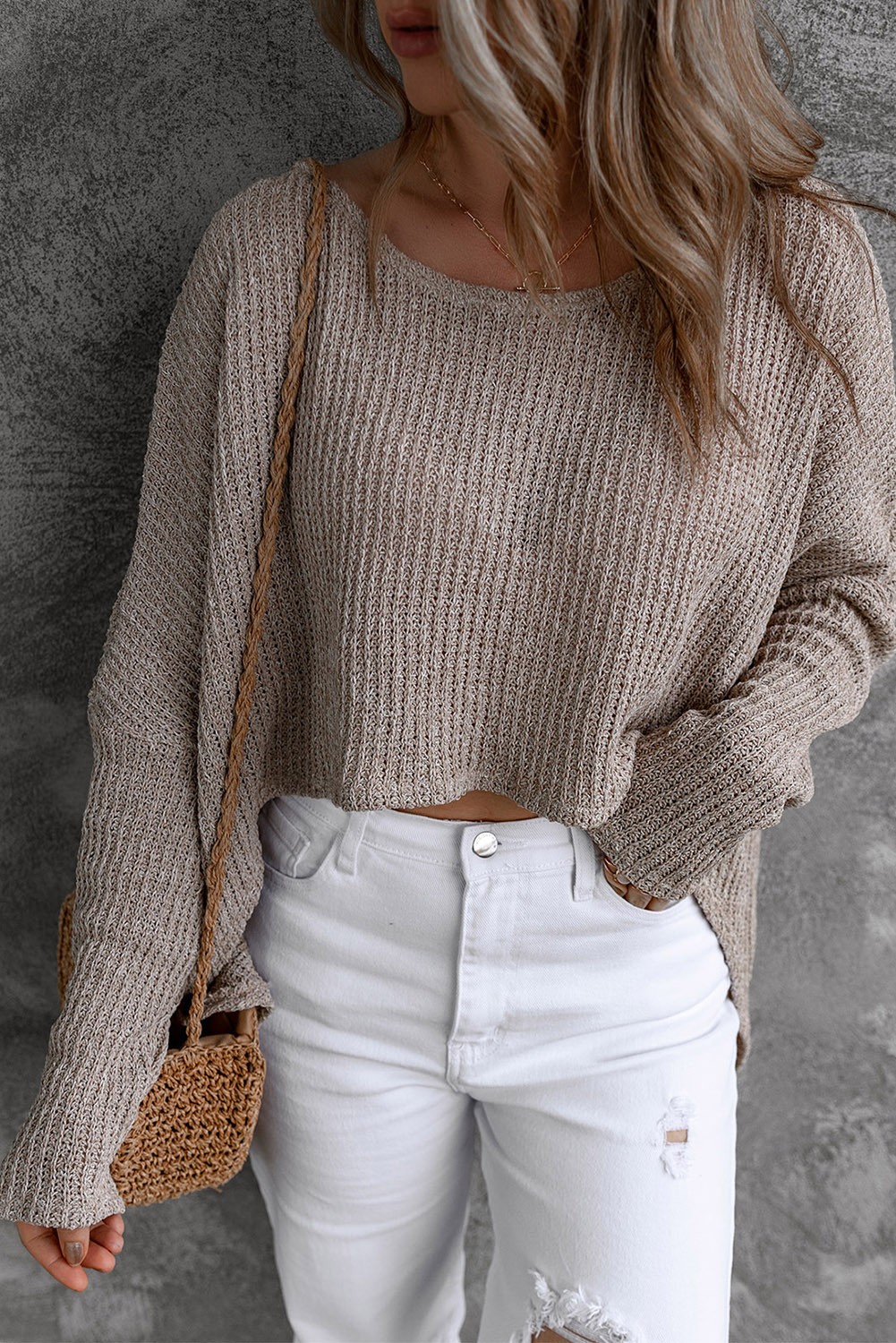 Gray Slouchy Dolman Sleeve High Low Sweater - loveforevers