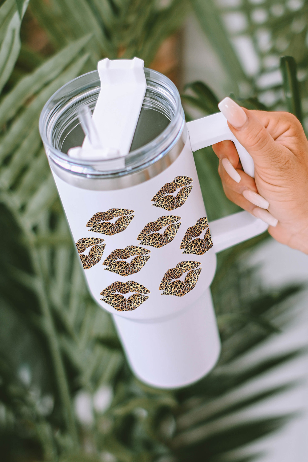Black Valentines Heart Printed Thermos Cup with Handle 40oz - loveforevers