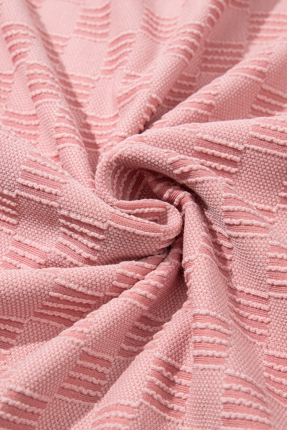 Apricot Pink Checkered Textured Round Neck T-shirt - loveforevers