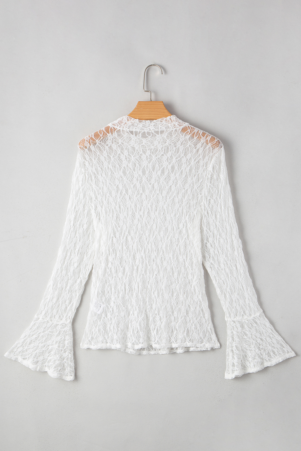White Sheer Lace Bell Sleeve Mock Neck Blouse - loveforevers