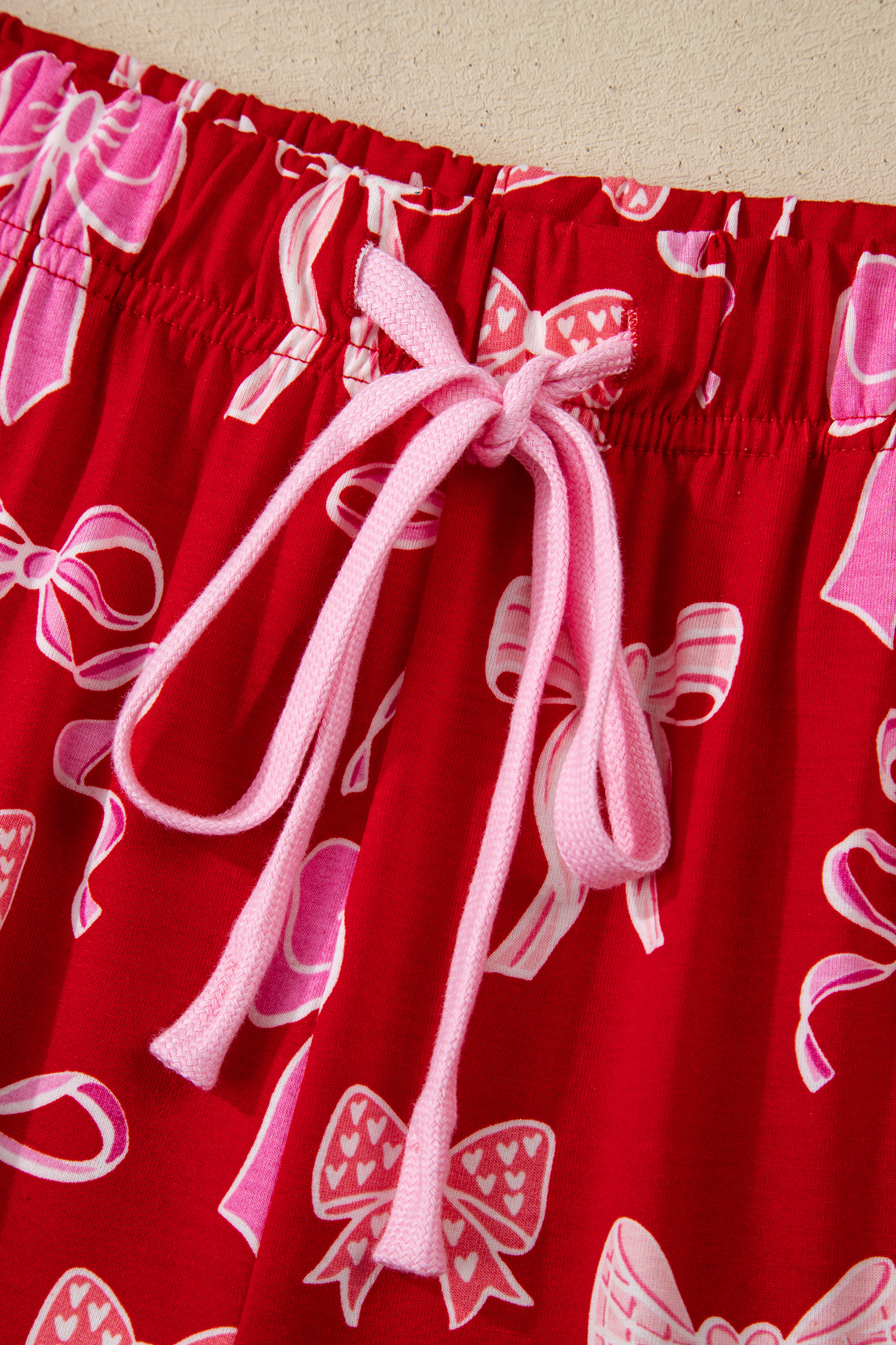 Red Sweet Bow Print Shirt Style Top Long 2pcs Pajama Set - loveforevers