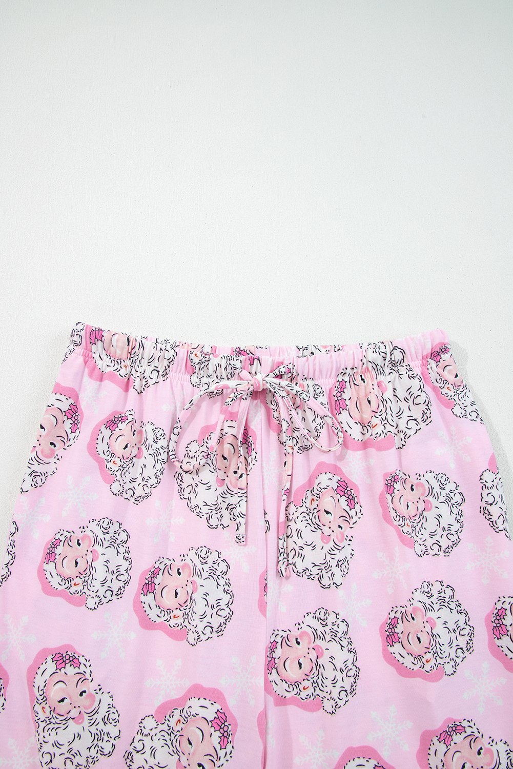 Pink Santa Claus Print V Neck Tee Drawstring Pants 2pcs Lounge Set - loveforevers