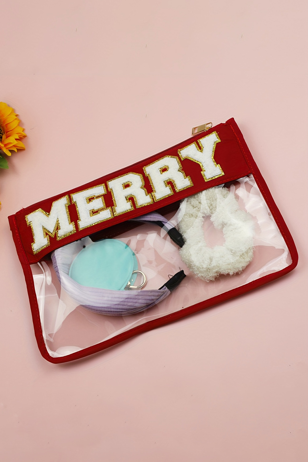 Red SANTA Contrast Trim Clear Makeup Bag - loveforevers