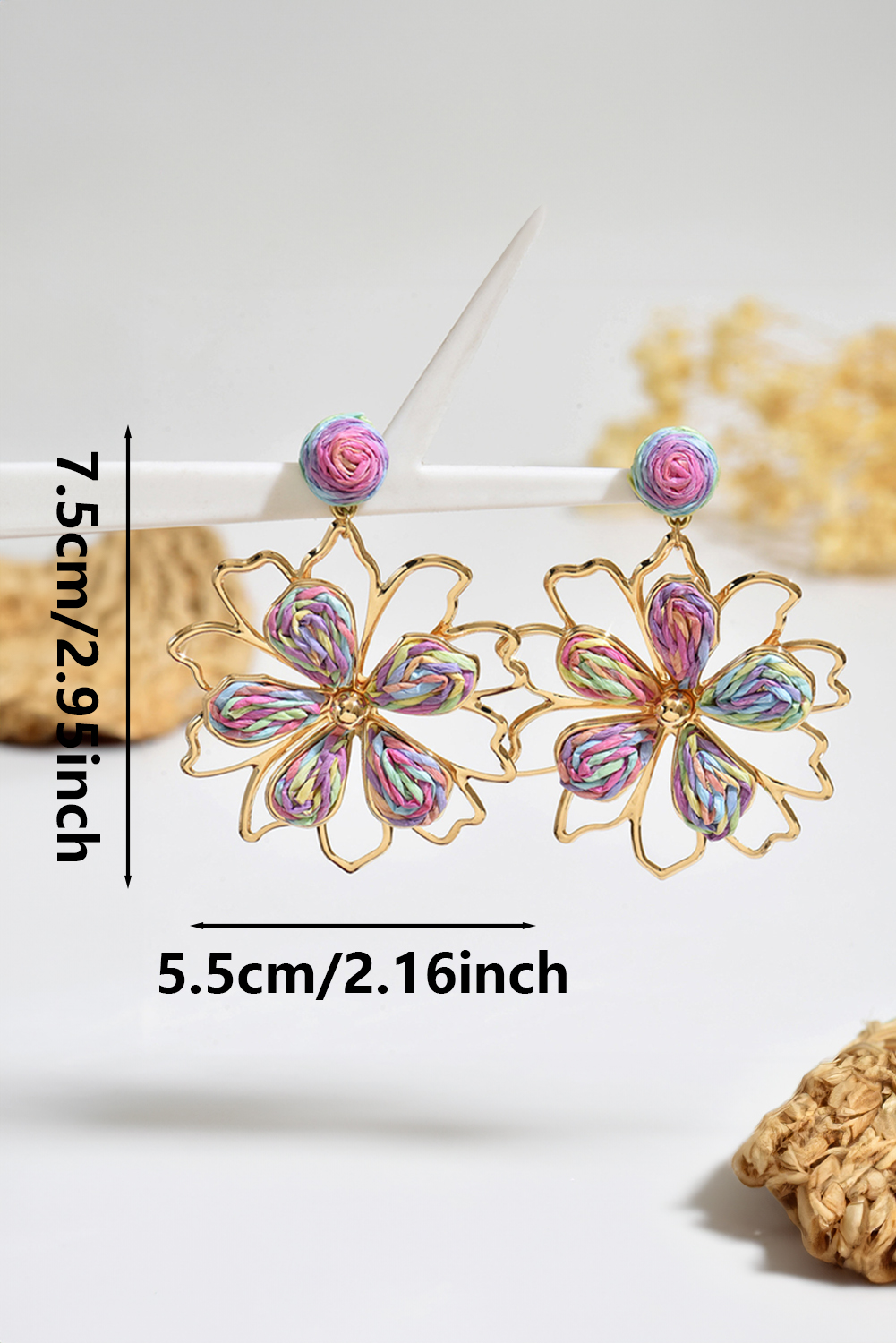 Gold Rainbow Swirl Crochet Flower Shape Drop Earrings - loveforevers