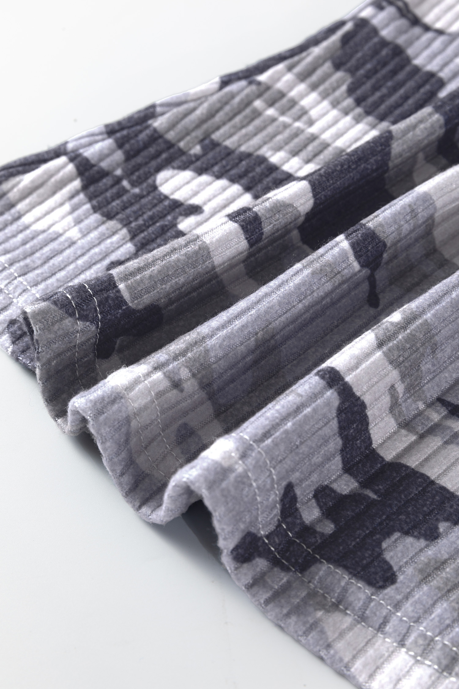Gray Camouflage Print Ribbed Knit Round Neck Tank Top - loveforevers