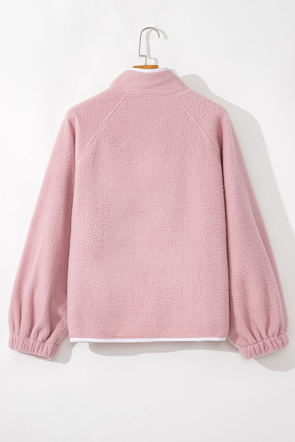 Fushia Stand Neck Half Button Zip Pocket Plush Sweatshirt - loveforevers
