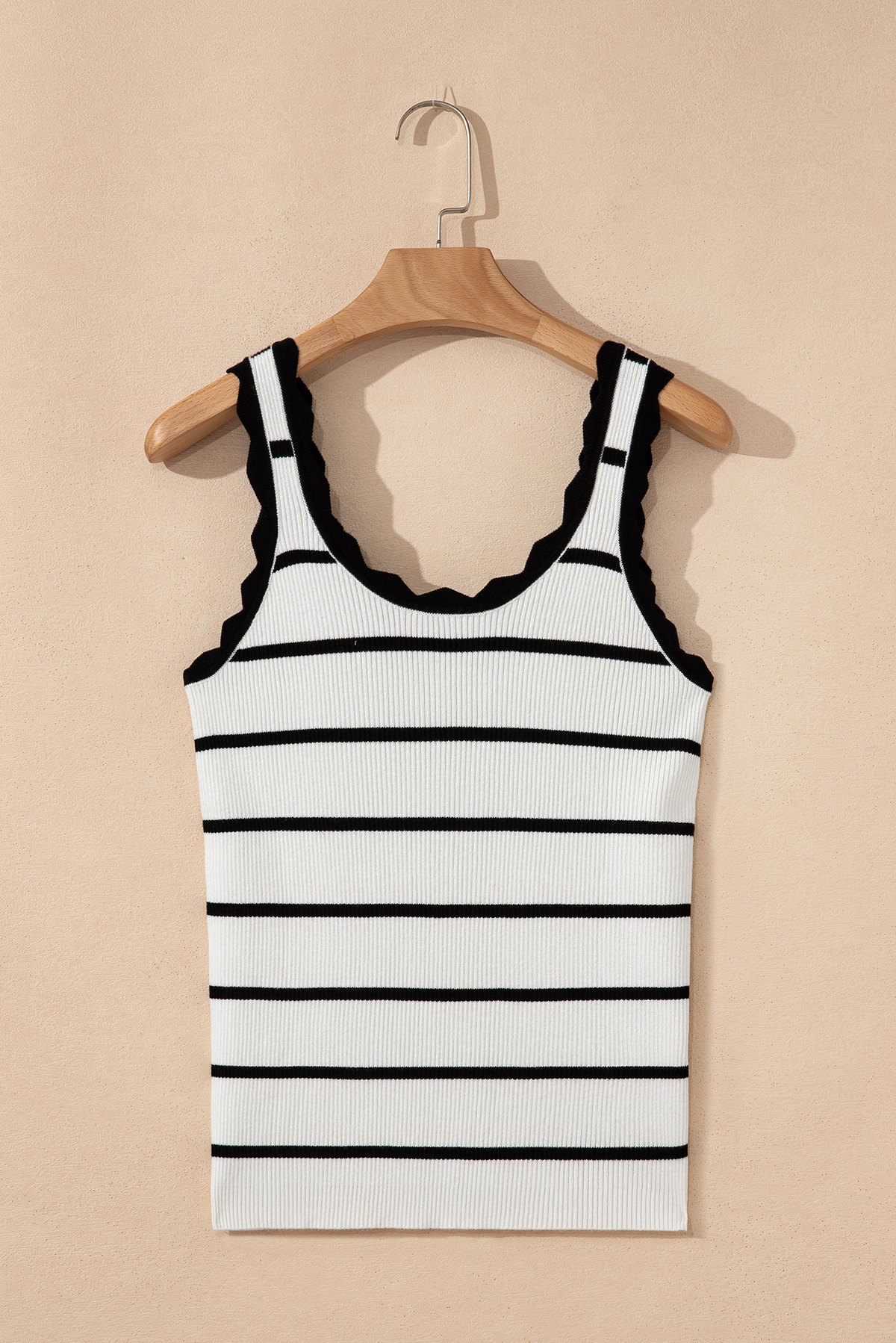 Bright Green Striped Scalloped Edge U Neck Sleeveless Sweater Vest - loveforevers