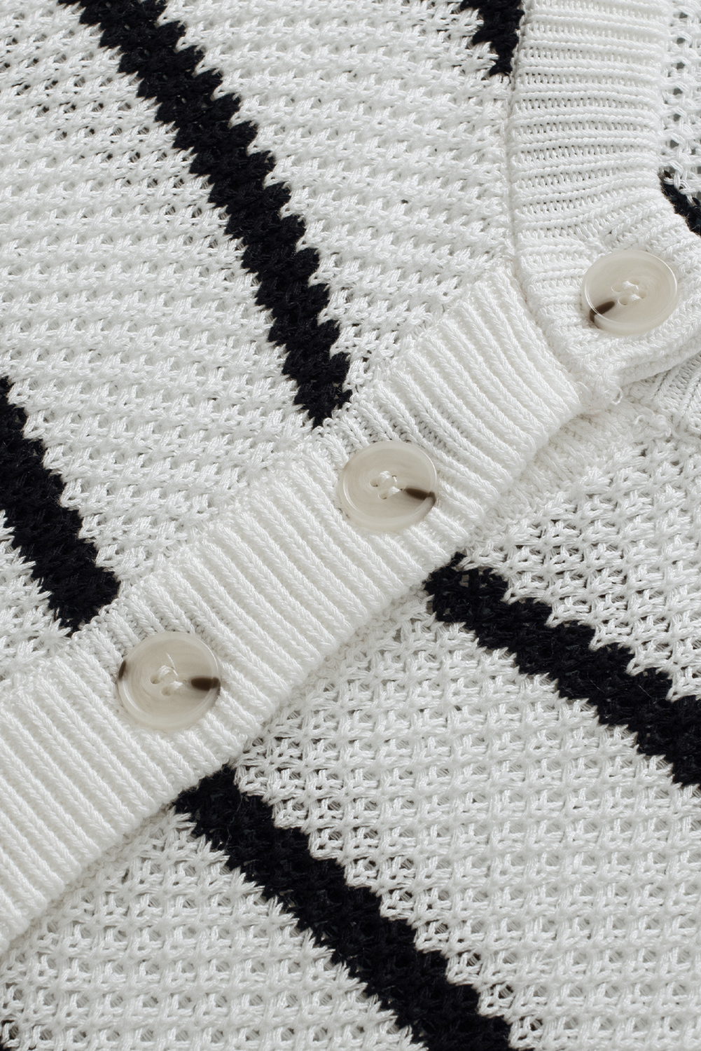 Black Stripe Henley Buttoned Placket Drop Shoulder Bracelet Sleeve Knit Sweater Tee - loveforevers