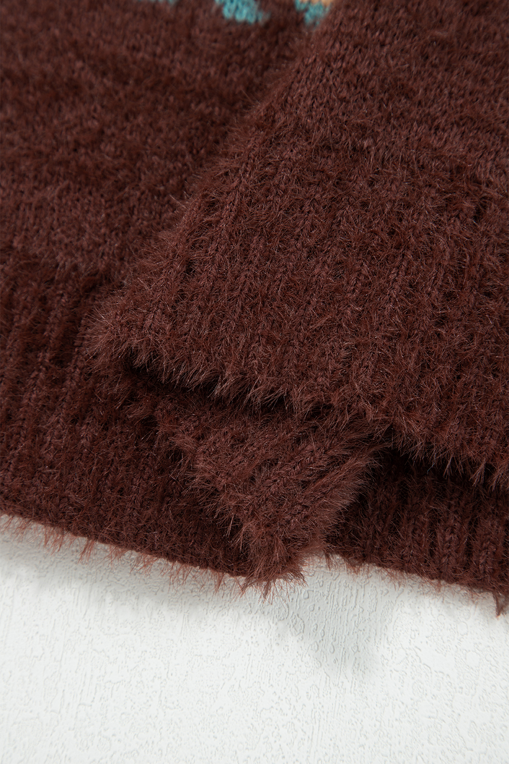 Brown Ethnic Pattern Mohair Knitted Drop Shoulder Sweater - loveforevers