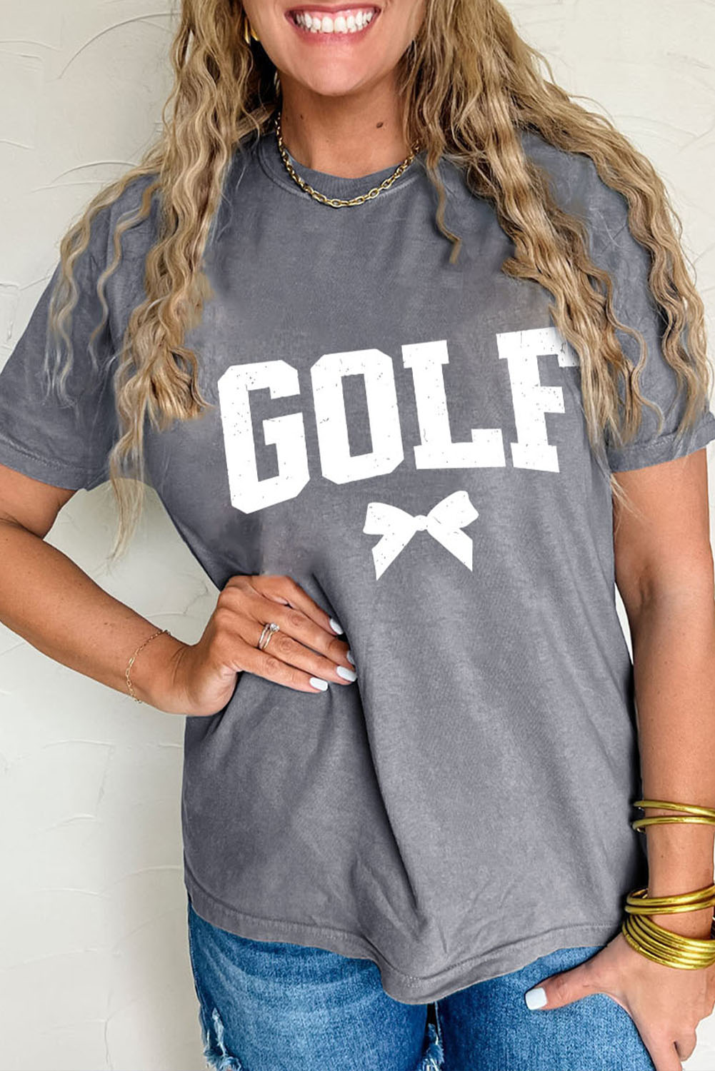 Gray Vintage GOLF Bow Print Casual T Shirt - loveforevers