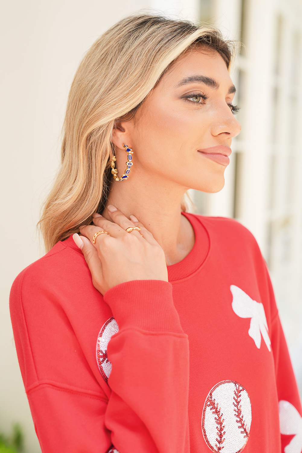 Dark Blue Game Day Football Helmet Jersey Hoop Earrings - loveforevers