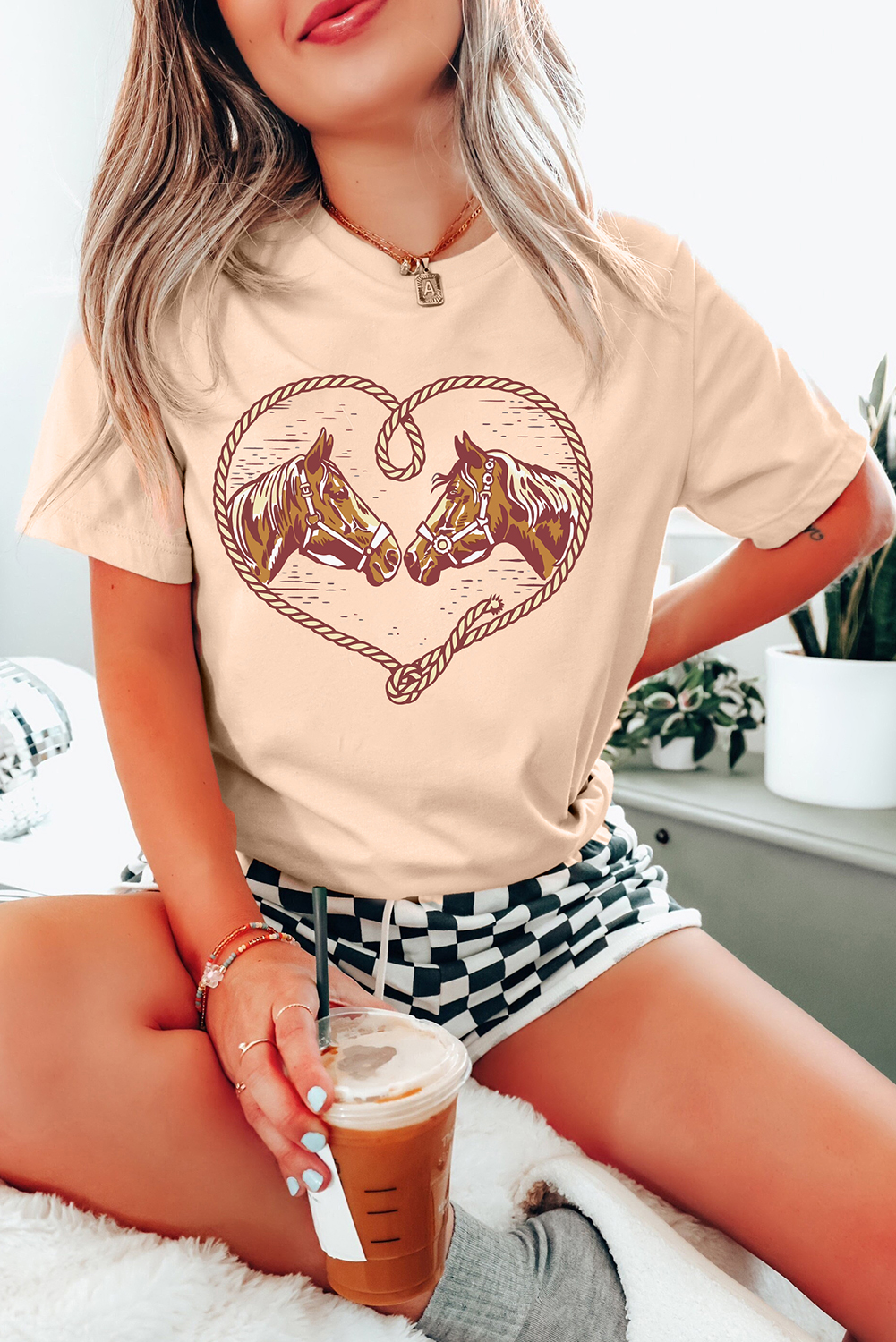 Khaki Rodeo Horse Graphic Western Cowgirl Fashion T Shirt - loveforevers