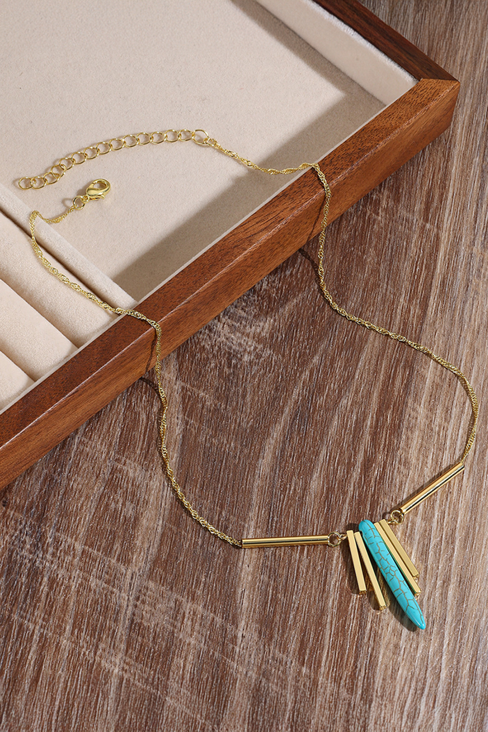 Gold Turquoise Metal Bars Chain Necklace - loveforevers