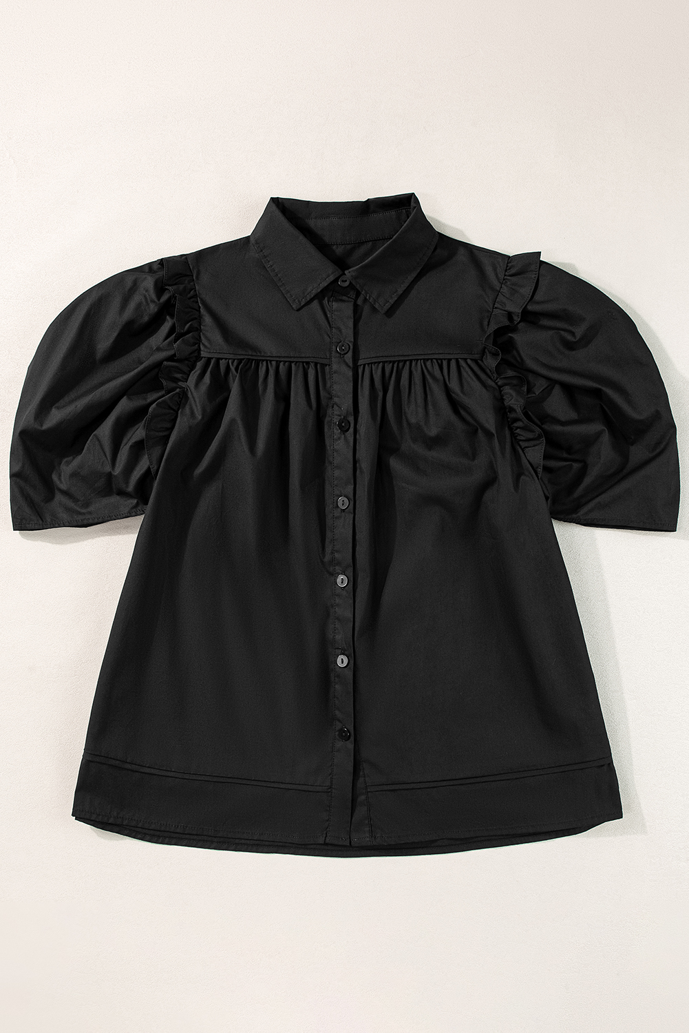 Black Crisp Puff Sleeve Loose Shirt - loveforevers