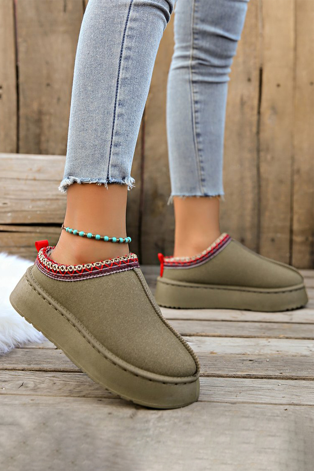 Chestnut Contrast Print Suede Plush Lined Snow Boots - loveforevers