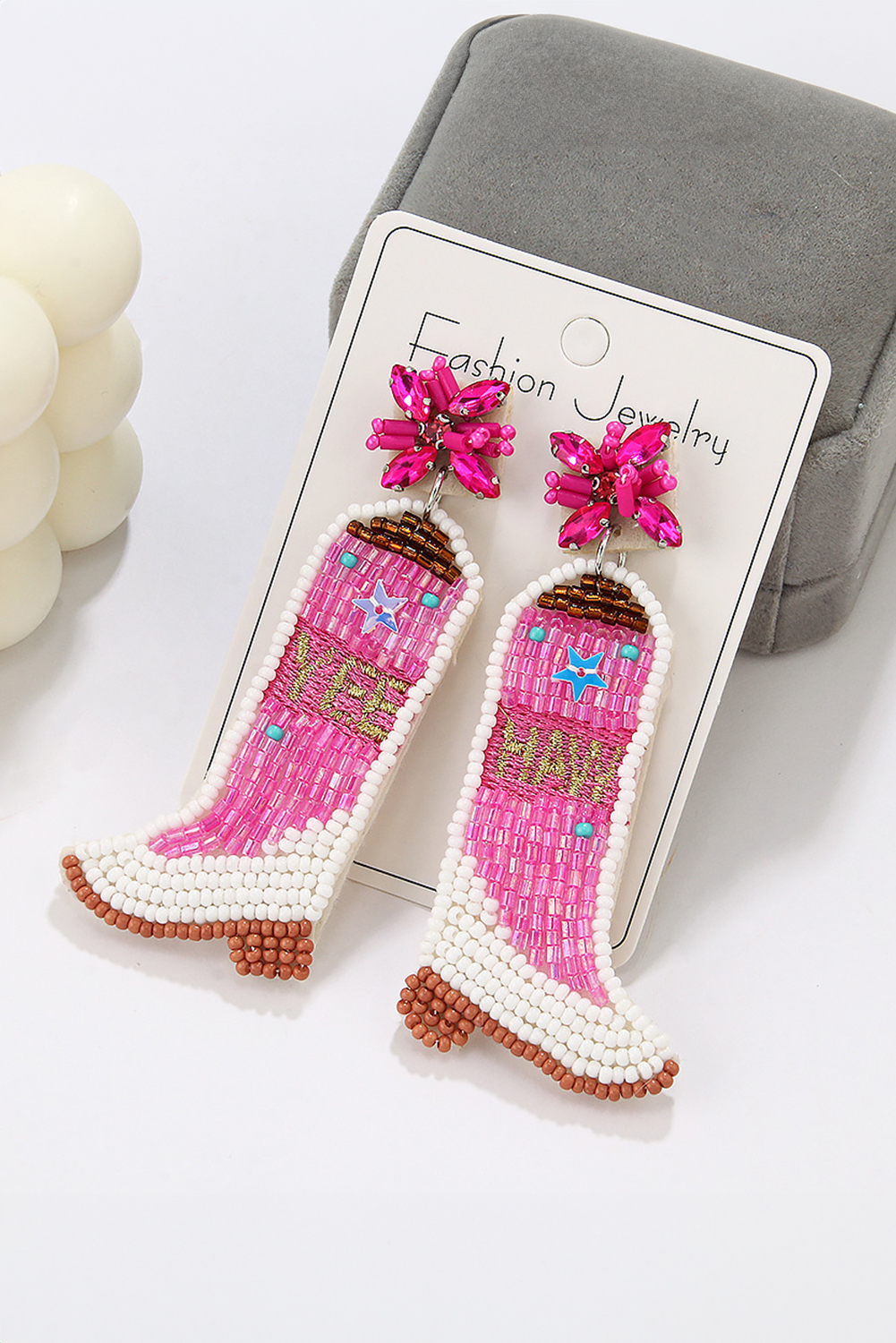 Light Blue Cowboy Boots Rice Bead Dangle Earrings - loveforevers
