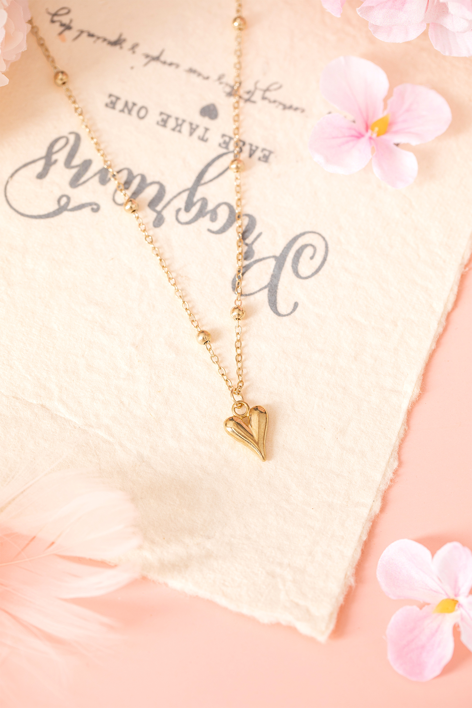 Gold Plated Alloy Puffed Heart Necklace - loveforevers