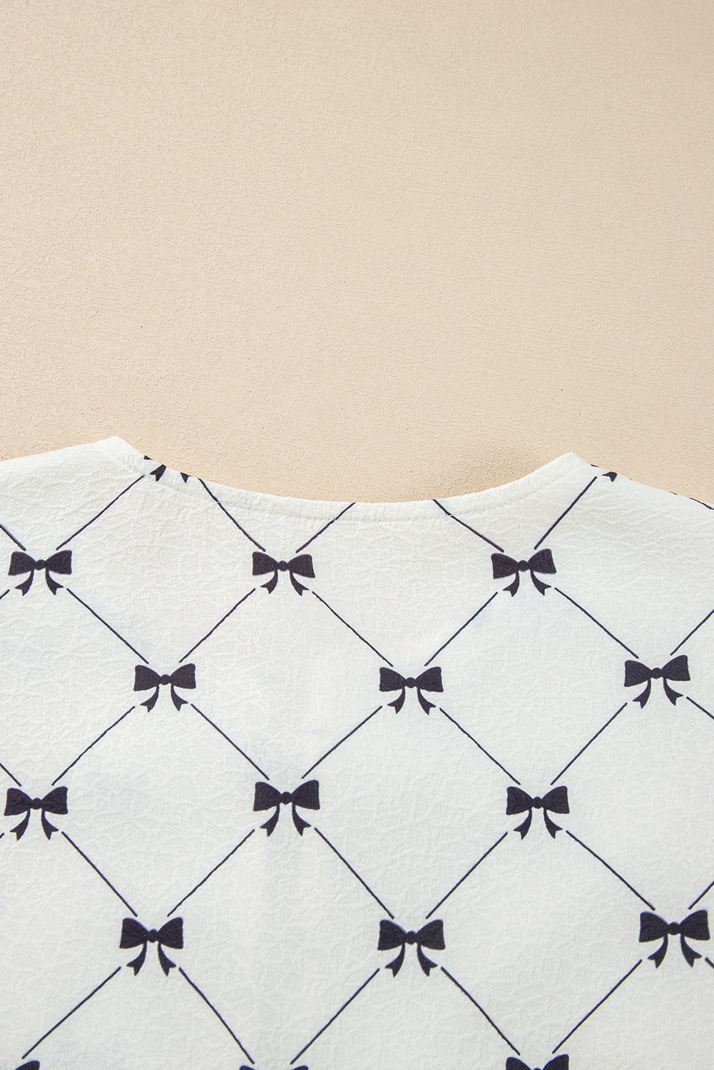 White Bowknot Print Front Knots Bubble Sleeve Blouse - loveforevers