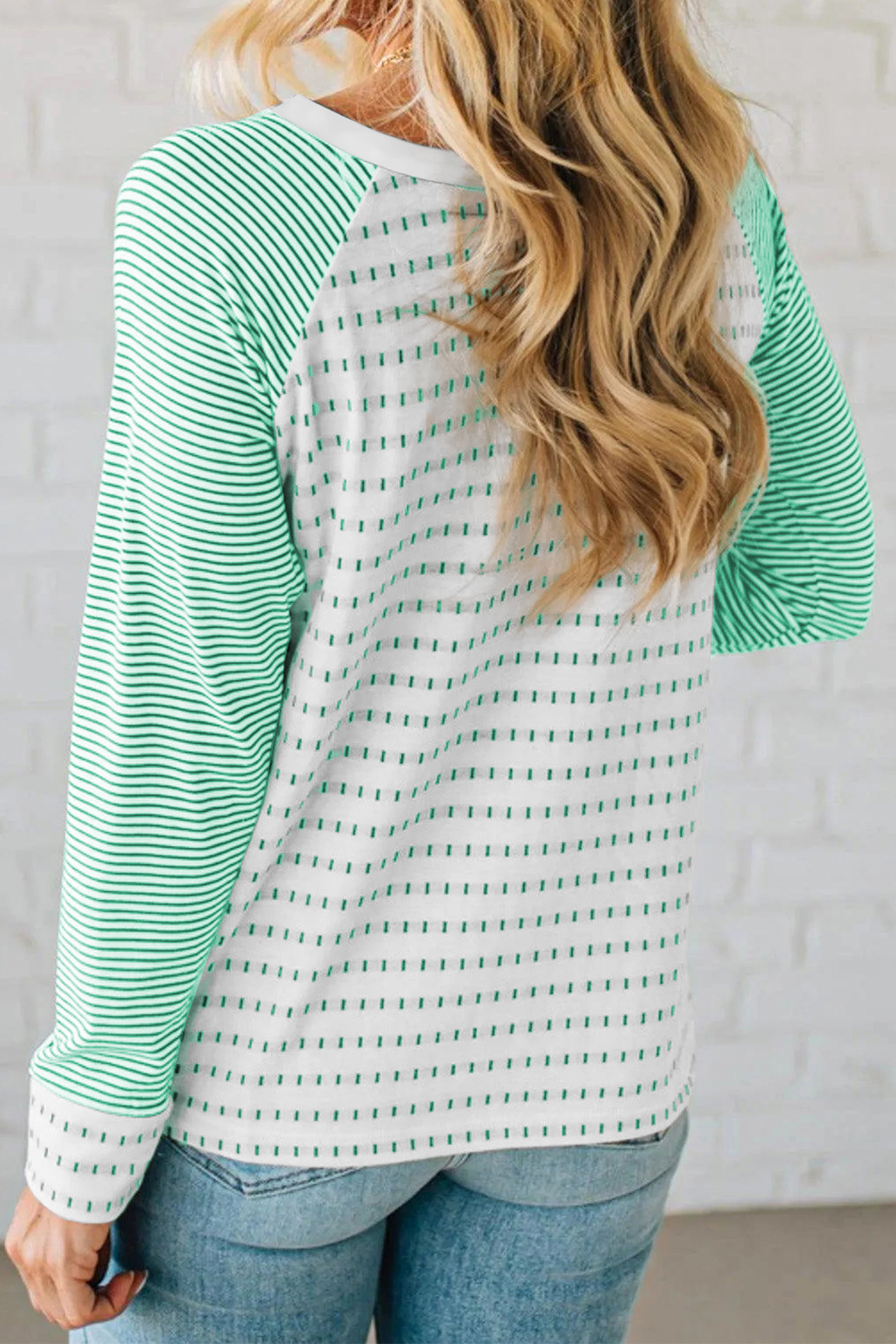 Green Stripe Contrast Raglan Sleeve Sequin St Patricks Element Top - loveforevers