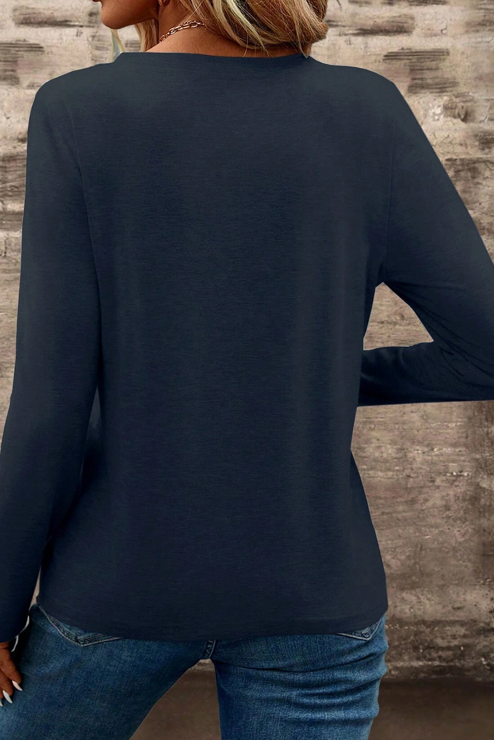 Dirty blue Notch V Neck Pocket Patched Long Sleeve T Shirt - loveforevers