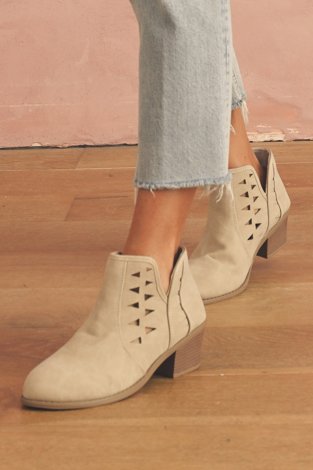 Parchment Cut Out Suede Pointed Toe Heeled Ankle Boots - loveforevers