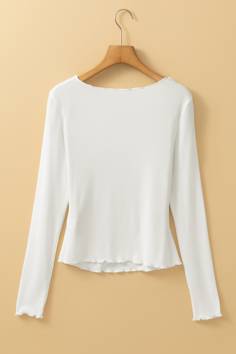 White Exposed Seam Ribbed Knit Slim Fit Long Sleeve Top - loveforevers