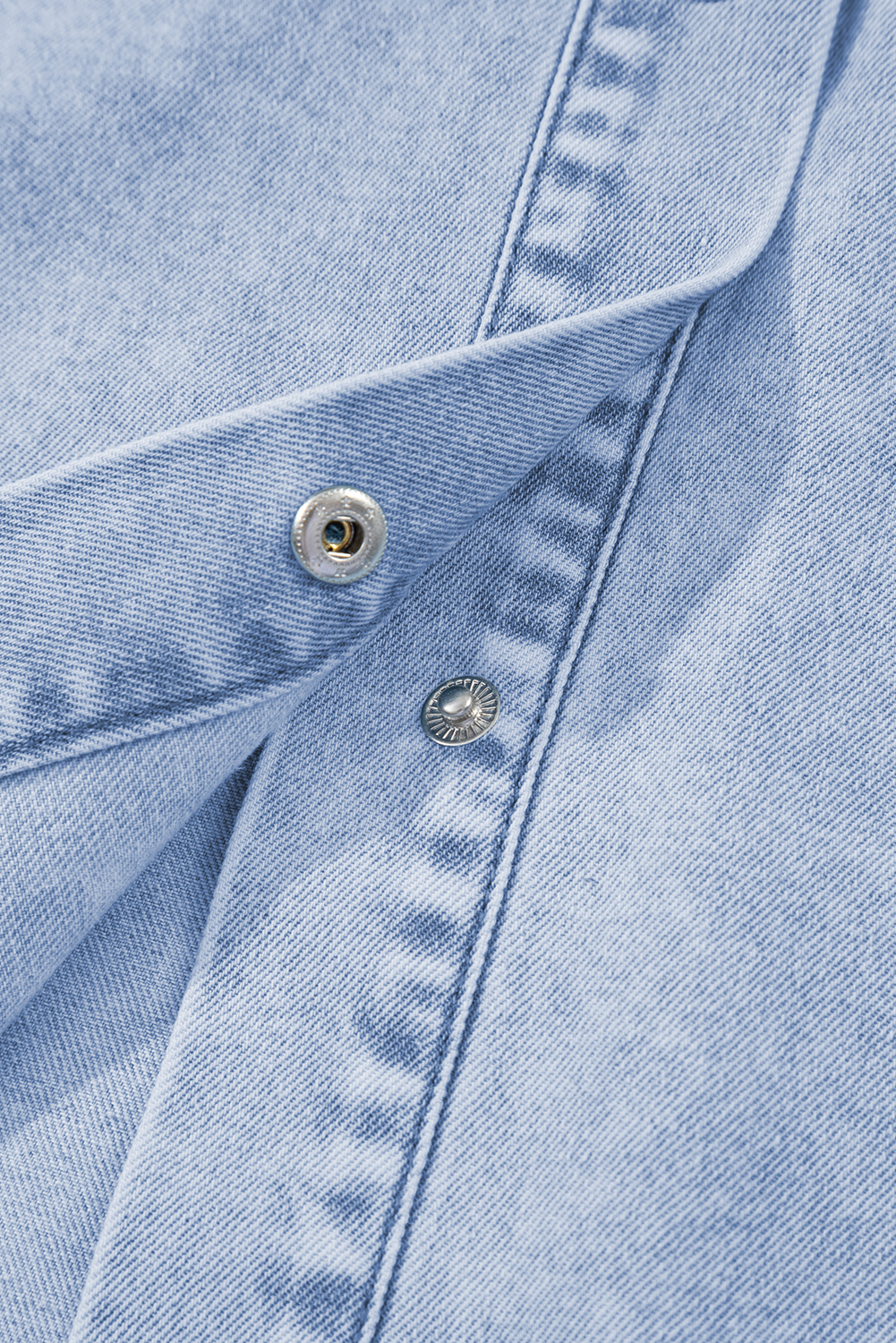Beau Blue Double Ruffled Sleeves Buttoned A-line Collared Mini Denim Dress - loveforevers