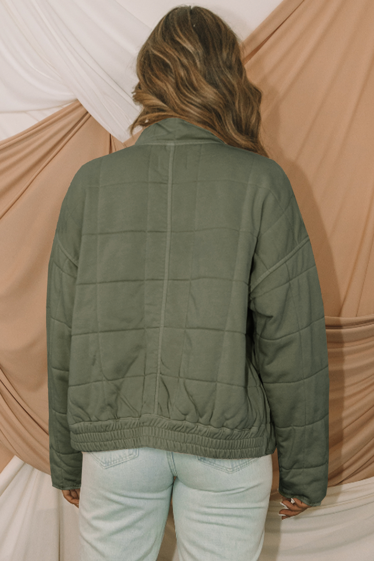 Khaki Zip-Up Pocket Quilted Jacket - loveforevers