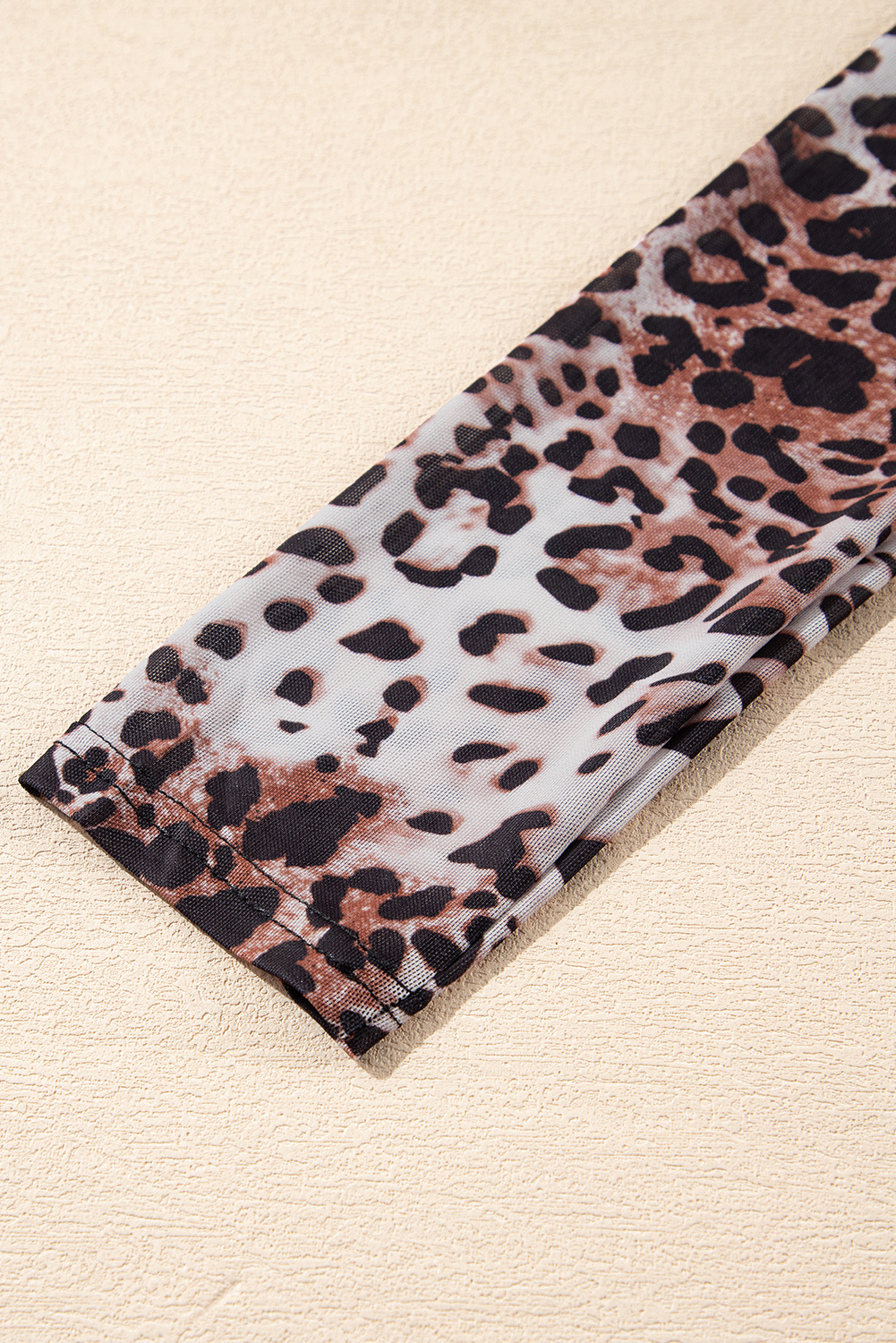 Brown Leopard Smocked Neck Mesh Long Sleeve Bodysuit - loveforevers