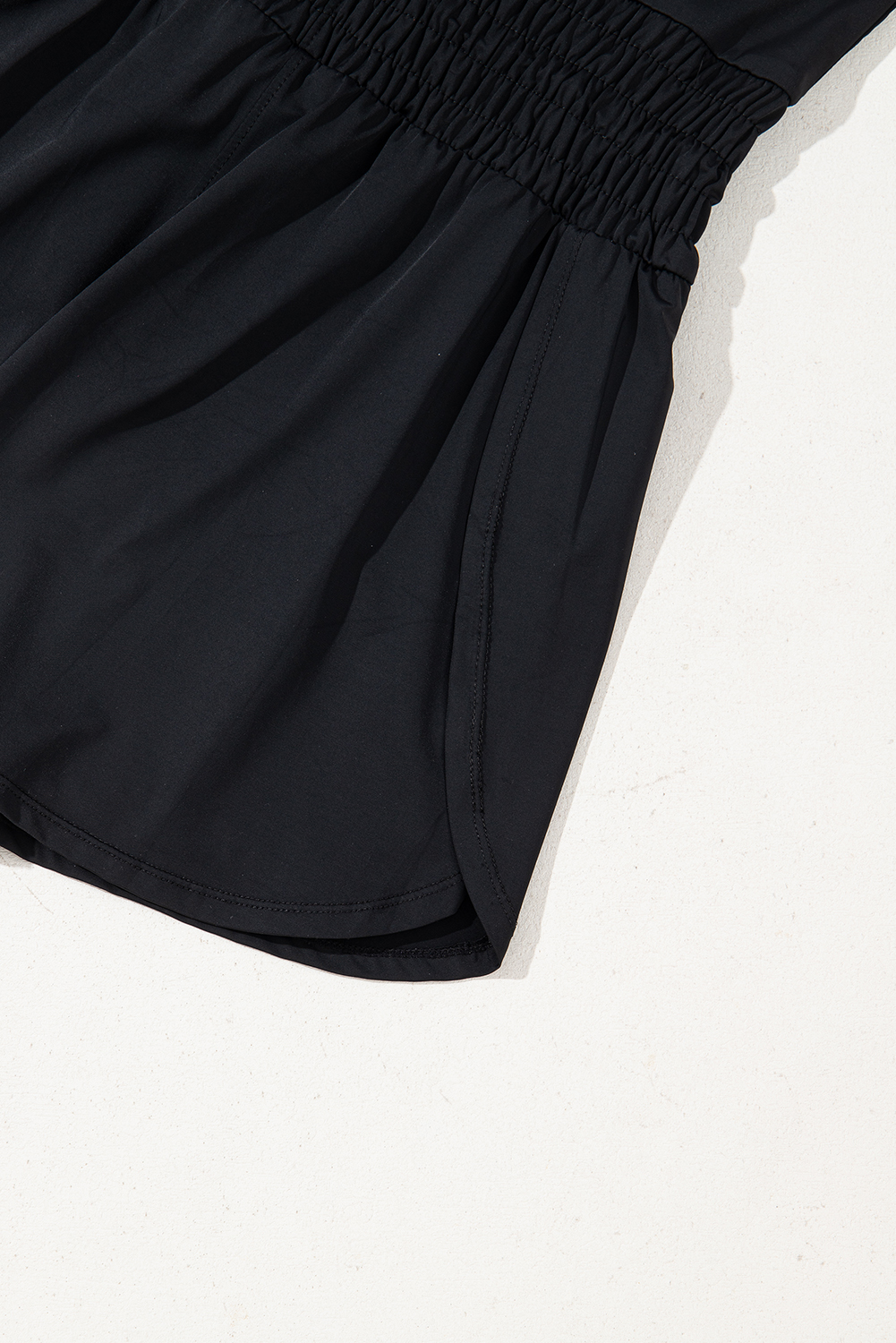 Black Plain Sleeveless Loop Drawstring Cinched Waist Romper - loveforevers