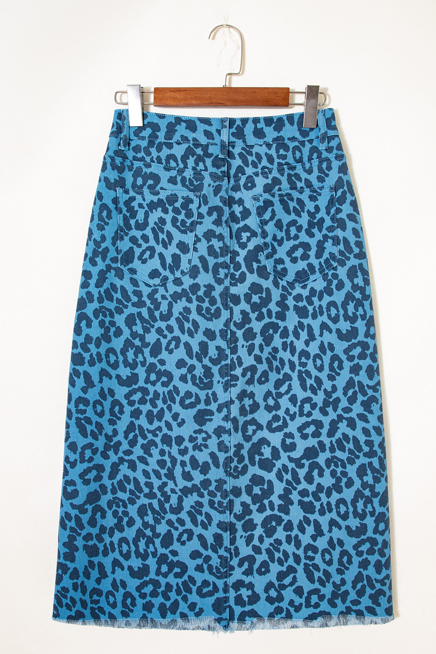 Brown Leopard Denim Frayed Split Denim Midi Skirt - loveforevers