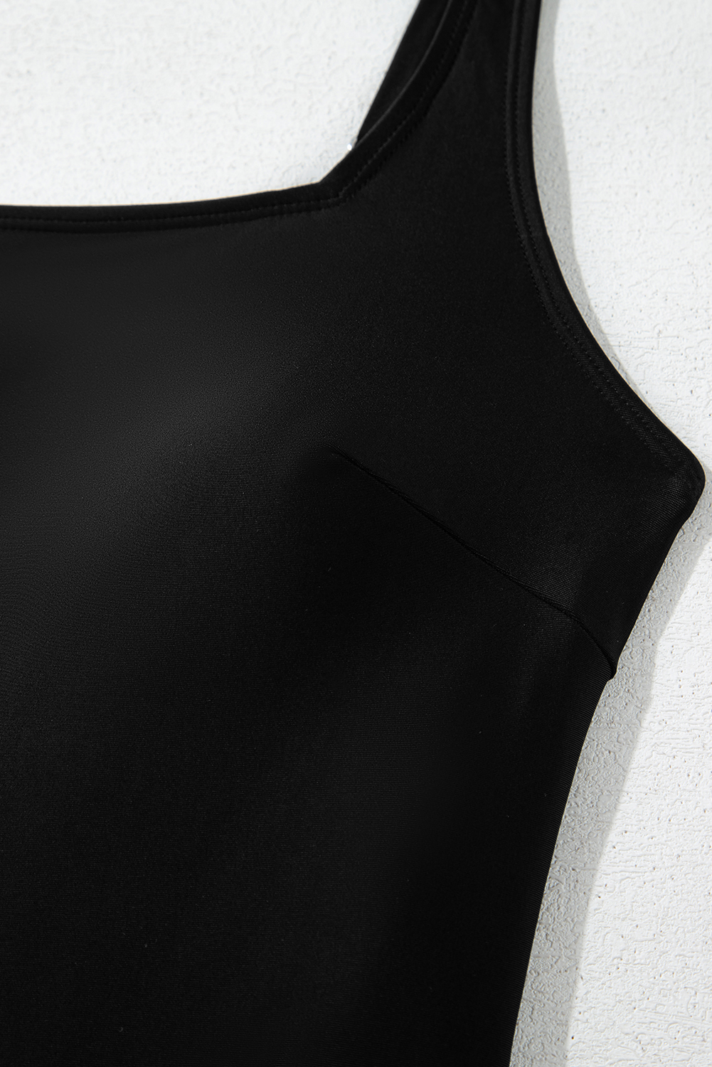 Black Side Tied Waist Square Neck Adjustable Straps A-line One Piece Swim Dress - loveforevers