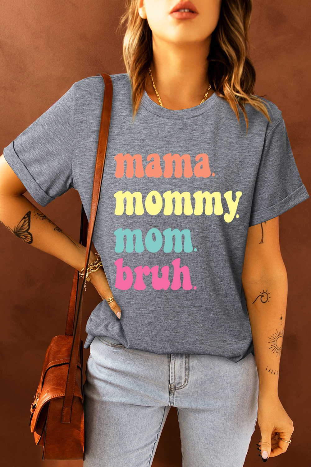 Gray mama mommy mom bruh Crew Neck Graphic Tee - loveforevers
