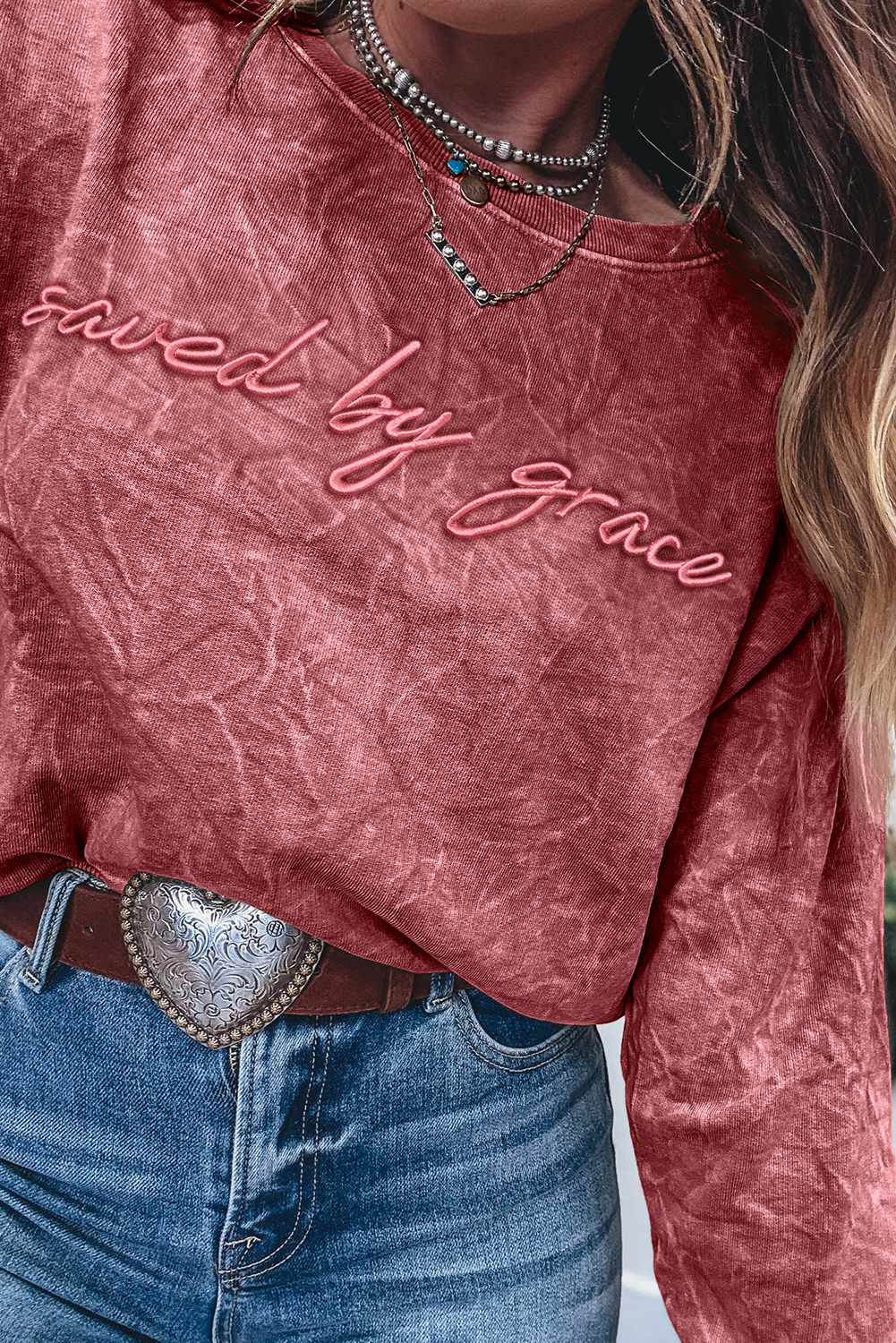 DUNE saved by grace Letter Embroidery Mineral Wash Loose Sweatshirt - loveforevers