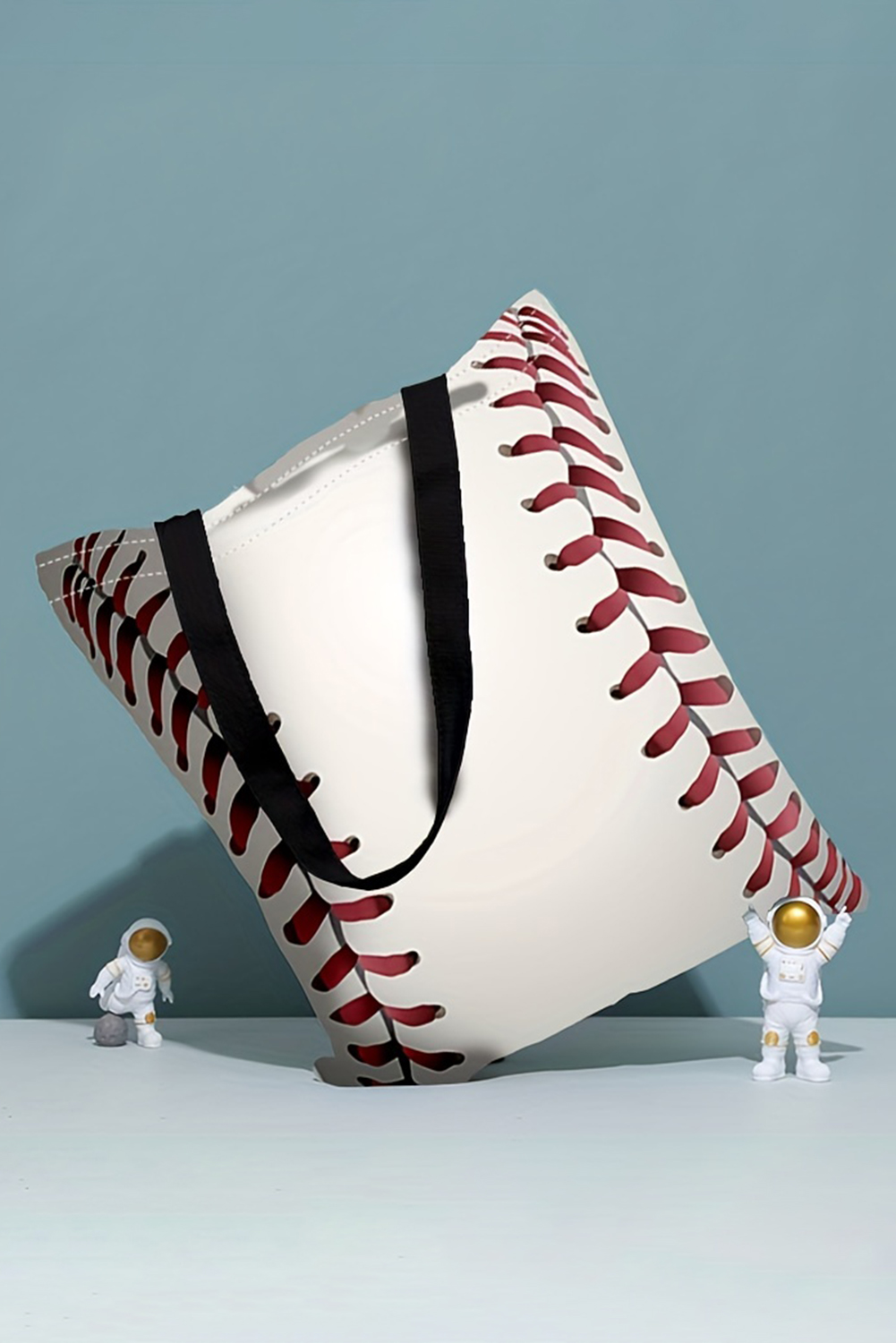 White Baseball Print Canvas Tote Bag - loveforevers
