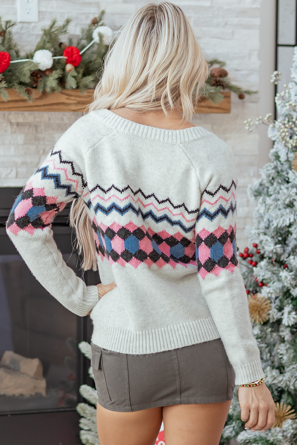 Pink Stripe Geometric Button Up Sweater Cardigan - loveforevers