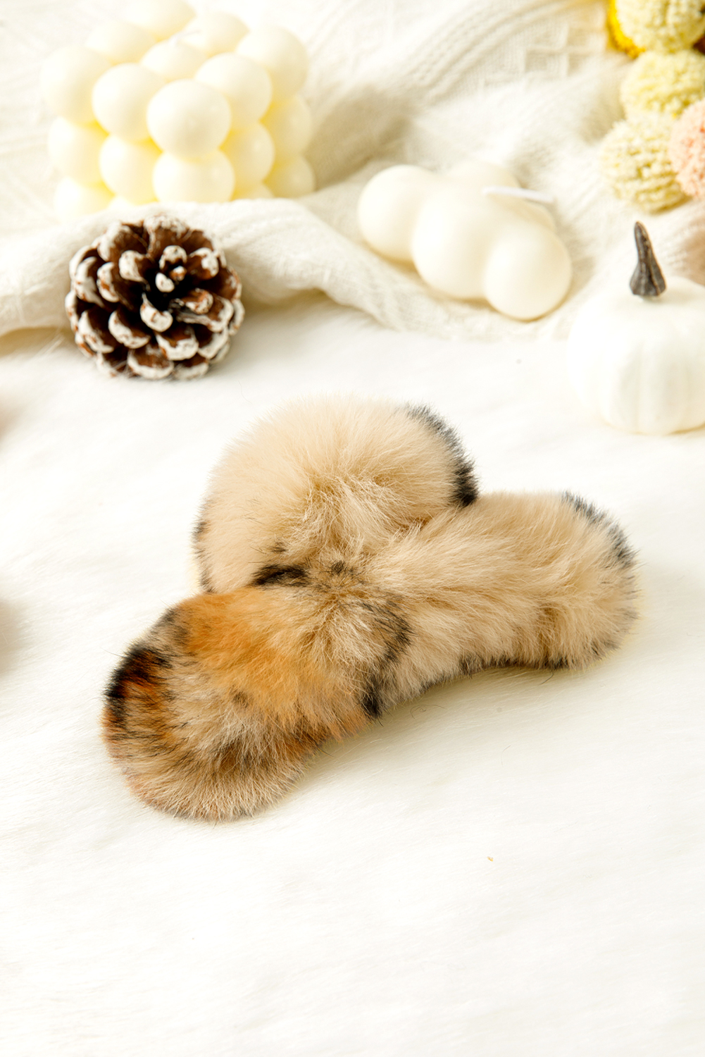 Thai Curry Leopard Fluffy Plush Cony Fur Hair Claw Clip - loveforevers
