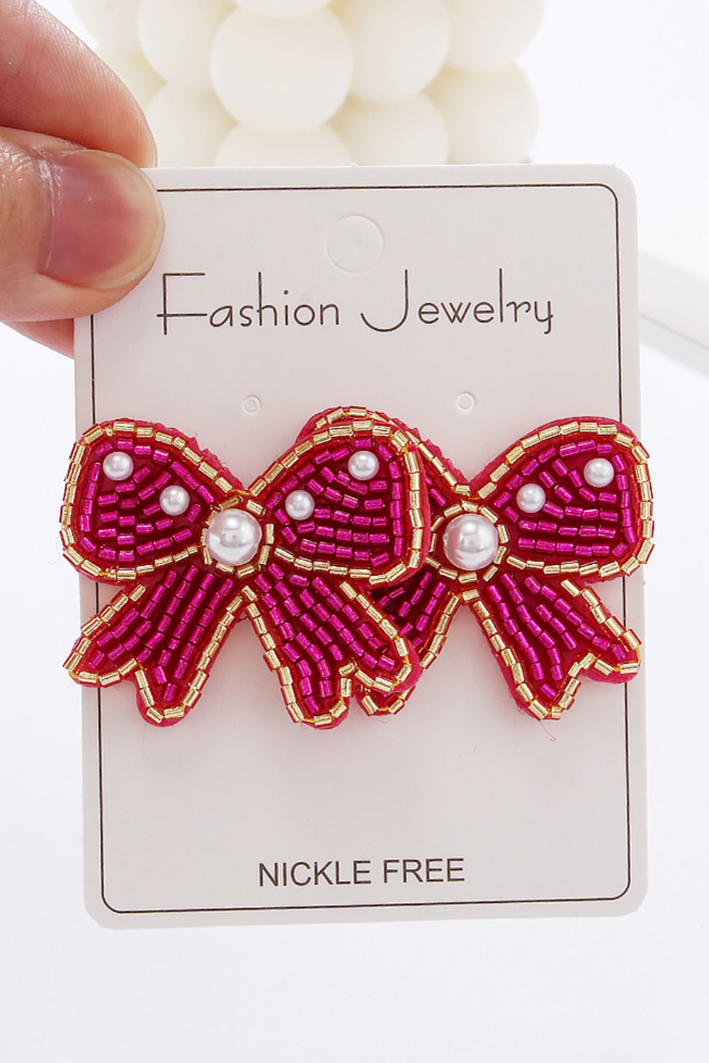 Rose Red Pearl Rice Bead Bow Knot Shape Stud Earrings - loveforevers