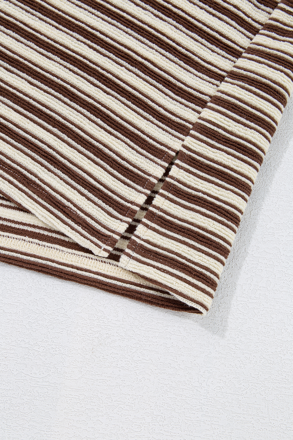 Green Stripe Textured Side Slits Crew Neck T Shirt - loveforevers