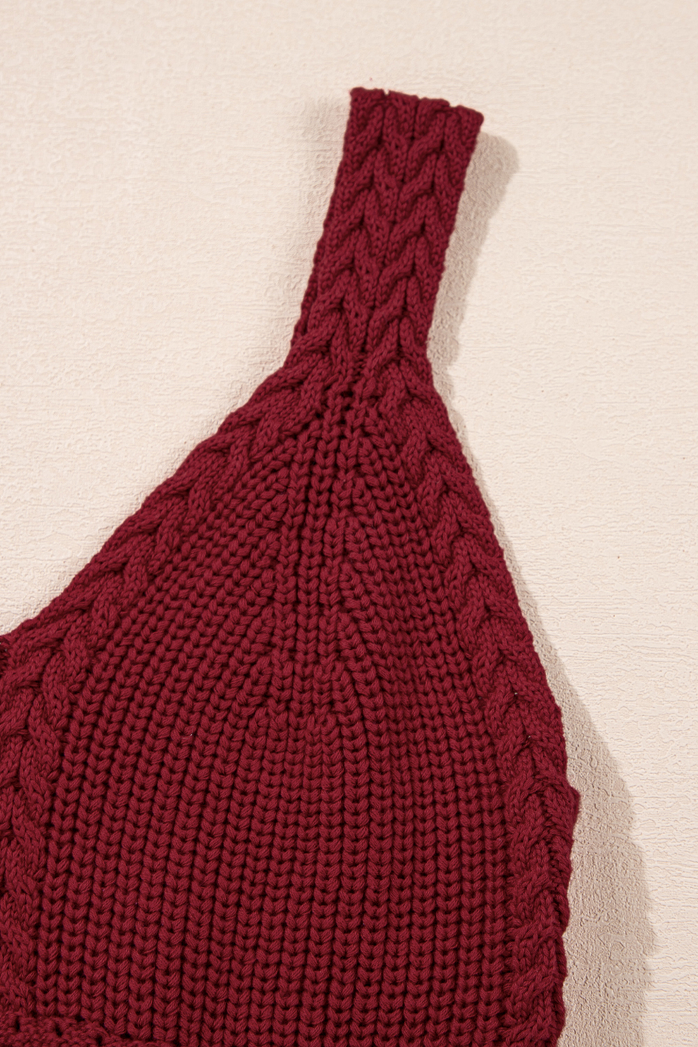 Burgundy Cable Knit Pointelle Slim Fit V Neck Sweater Vest - loveforevers