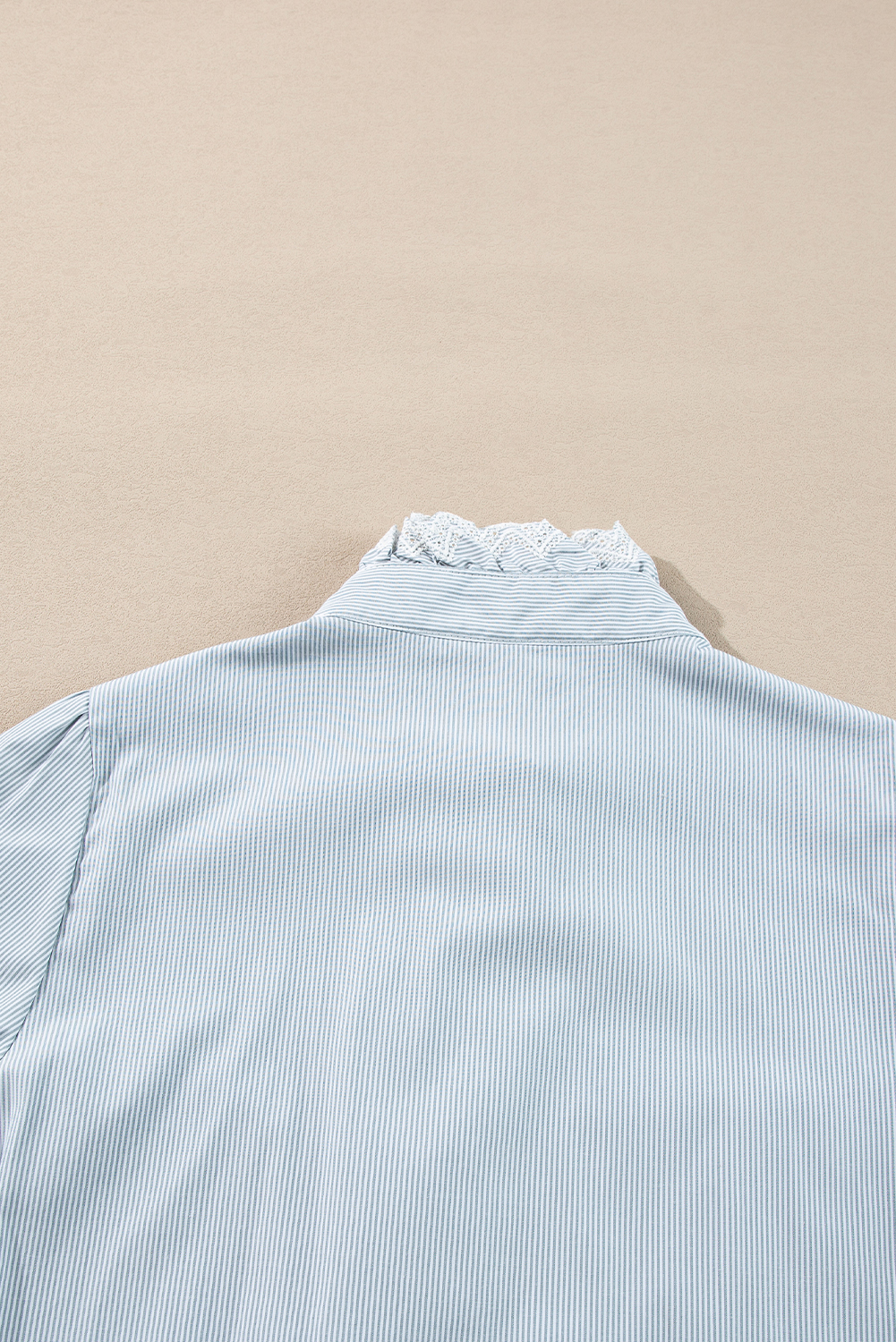 Sky Blue Stripe Frilled Trim Button Up Long Sleeve Shirt - loveforevers