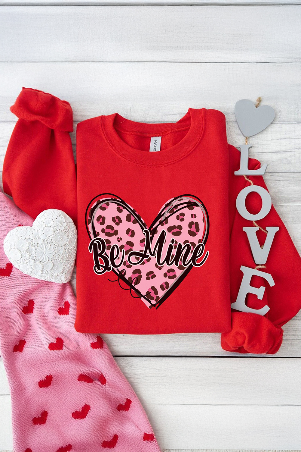 Red Be mine Leopard Heart Printed Valentines Sweatshirt - loveforevers