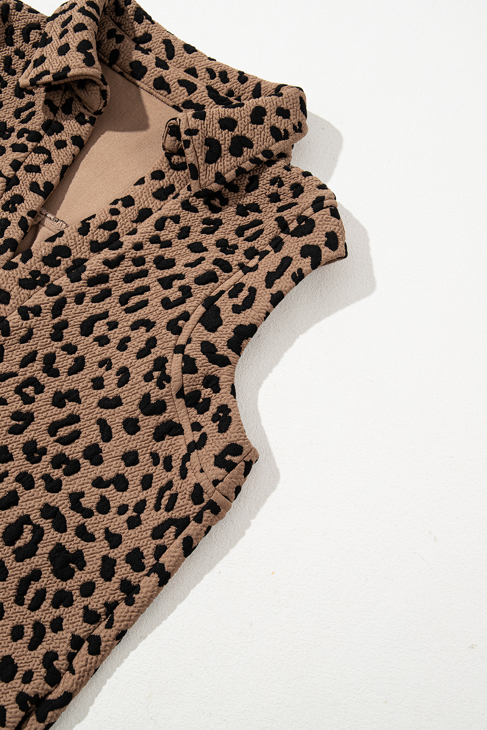 Khaki Leopard Print V Neck Sleeveless Collared Mini Dress - loveforevers