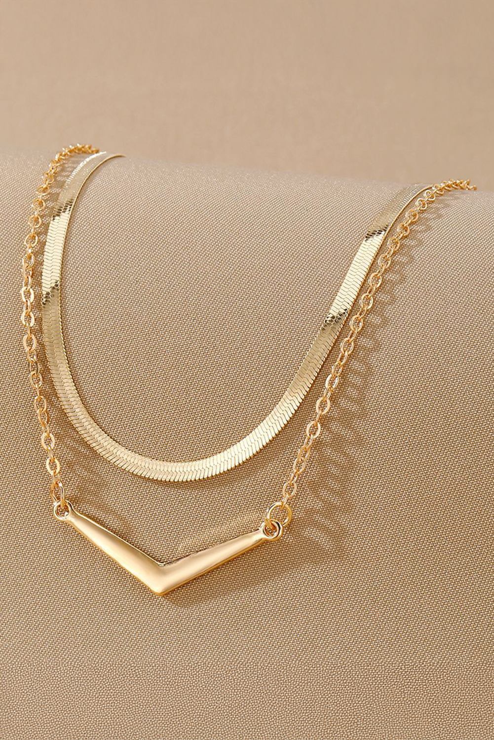 Gold V-shape Pendant Snake Bone Chain Double Layer Necklace - loveforevers